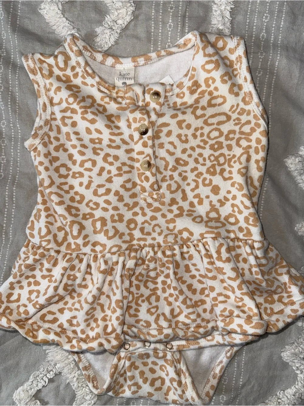 kate quinn White and Tan Leopard Print Peplum Bodysuit